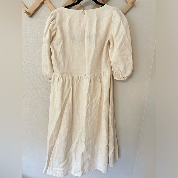 Linen Handmade Studio Aurora Dress Puff Sleeve Sz 16 - Picture 8 of 9